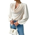 thumbnail image 3 of STARVNC Women Draped Neck Long Sleeve Chiffon Blouse, 3 of 7