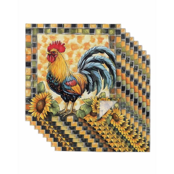 nqOlkjepod Retro Rooster Cloth Napkins Set of 8 Reusable Dinner Napkins, Sunflower Animals Plaid Farmhouse Cocktail Napkin Washable Table Napkins for Wedding/Holiday Party/Baby Shower 20"x20"