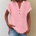 thumbnail image 2 of Womens Tops Light Pink Ladies' Fashion Casual V Neck Button Short Sleeve T Shirt T Shirt Xl, 2 of 5