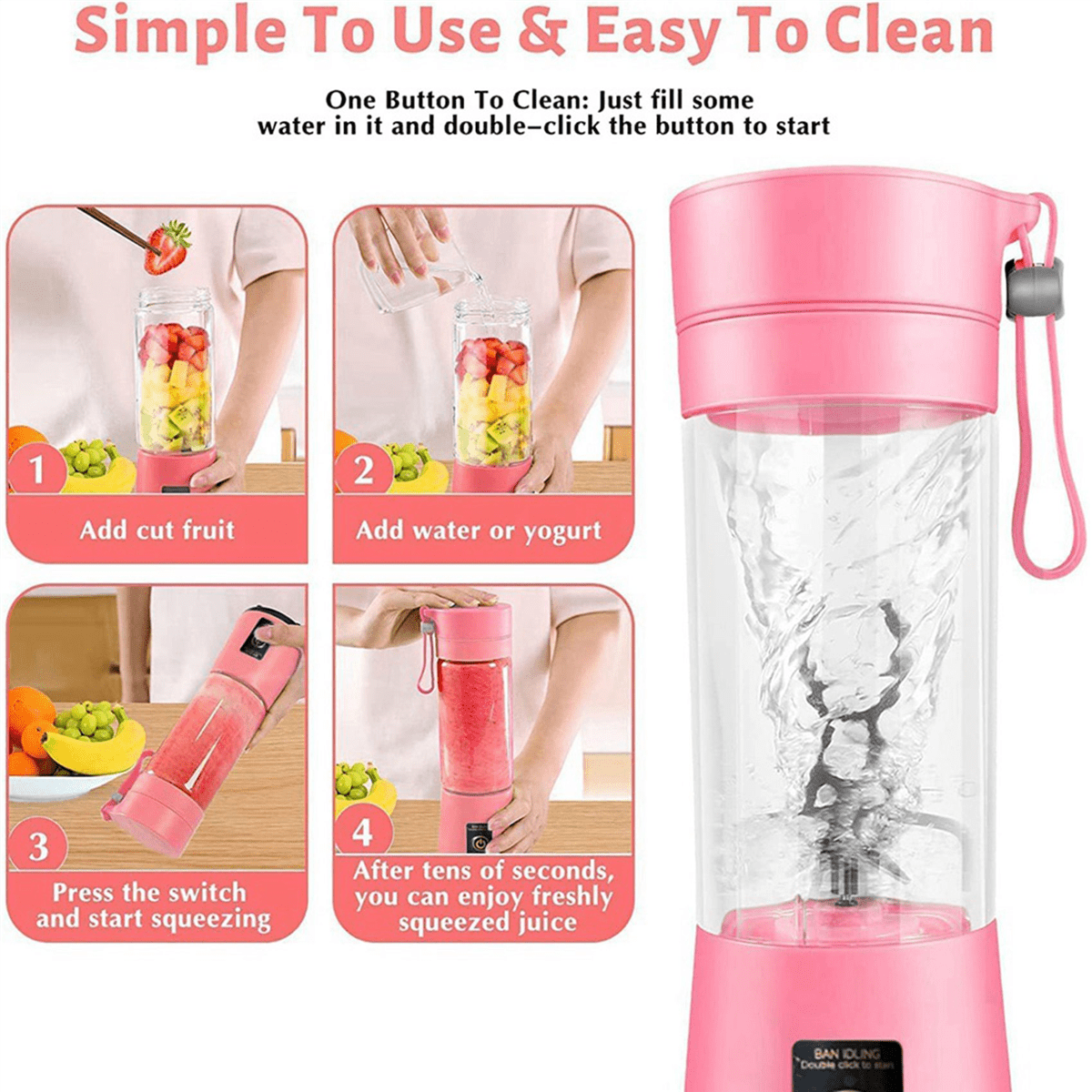 Battery Powered Blender, Pink (2 Count)