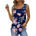 thumbnail image 5 of Wycnly Womens Tank Tops Trendy Pleated Swing Breathable Comfy Tunic Tank Tops Summer Fashion Flowers Print Square Neck Sleeveless Shirts Blouse Dark Blue XXL, 5 of 5