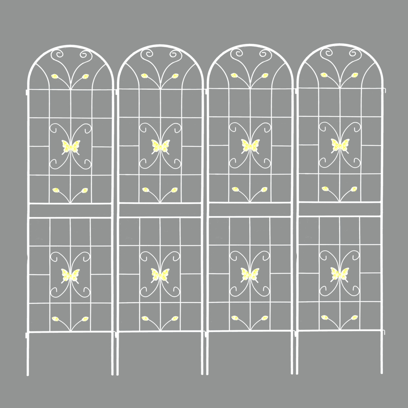 4 Pack 86.7" Tall Metal Garden Trellis for Climbing Plants, Rustproof Powder Coated Outdoor Plant Support with Decorative Leaf and Bird Design, Cream White, Flower Trellis for Roses, Ivy, Cucumbers