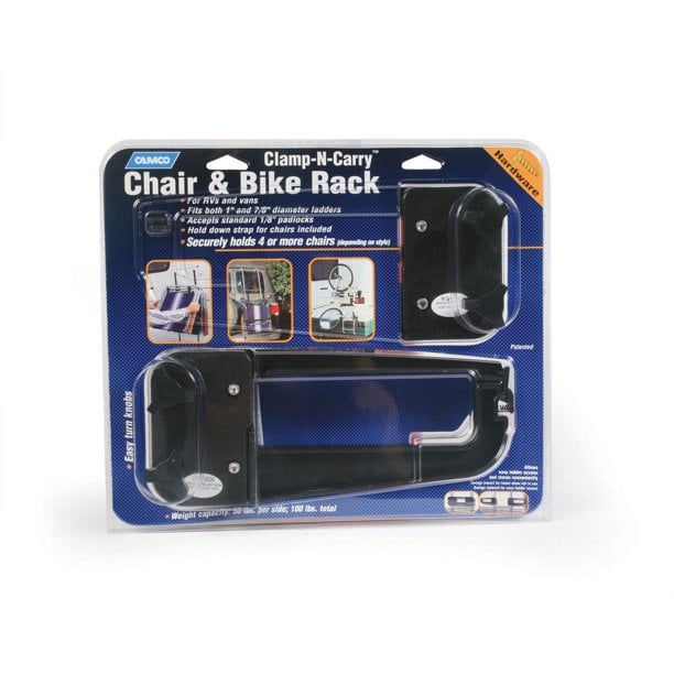 Camco Clamp-N-Carry Lockable Chair/ Bike Rack, Clamps on Your RV Ladder, Black (51430)