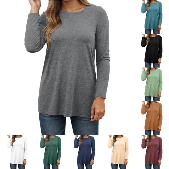 Women's T Shirts for Casual Wear Autumn and Winter Long Sleeve Tops with Round Neck Design for Everyday Comfort Women Long Sleeved T Shirts Ringer Tee Women Short Sleeve Shirts Casual under Scrub