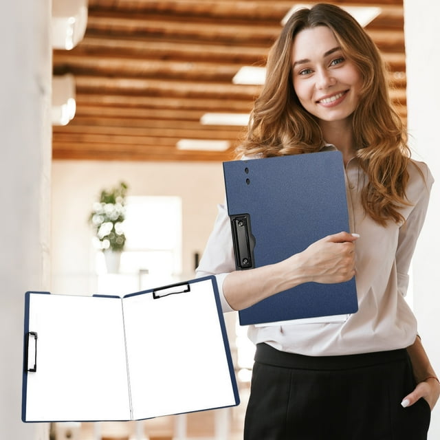 Birdeem 1 Pcs A4 Foldable Clipboard, 360 Degree Cover Clipboard File Folder, Perfect Clipboard for Private Documents, Awesome for Office, Medical Field, School, Job Interviews (Blue, Double Clip)