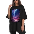 thumbnail image 4 of Plus Size Shirt for Women Black Tops for Women Short Sleeves Shirt for Women Futuristic City 4 T Shirt Crewneck Shirt for Women XL, 4 of 5