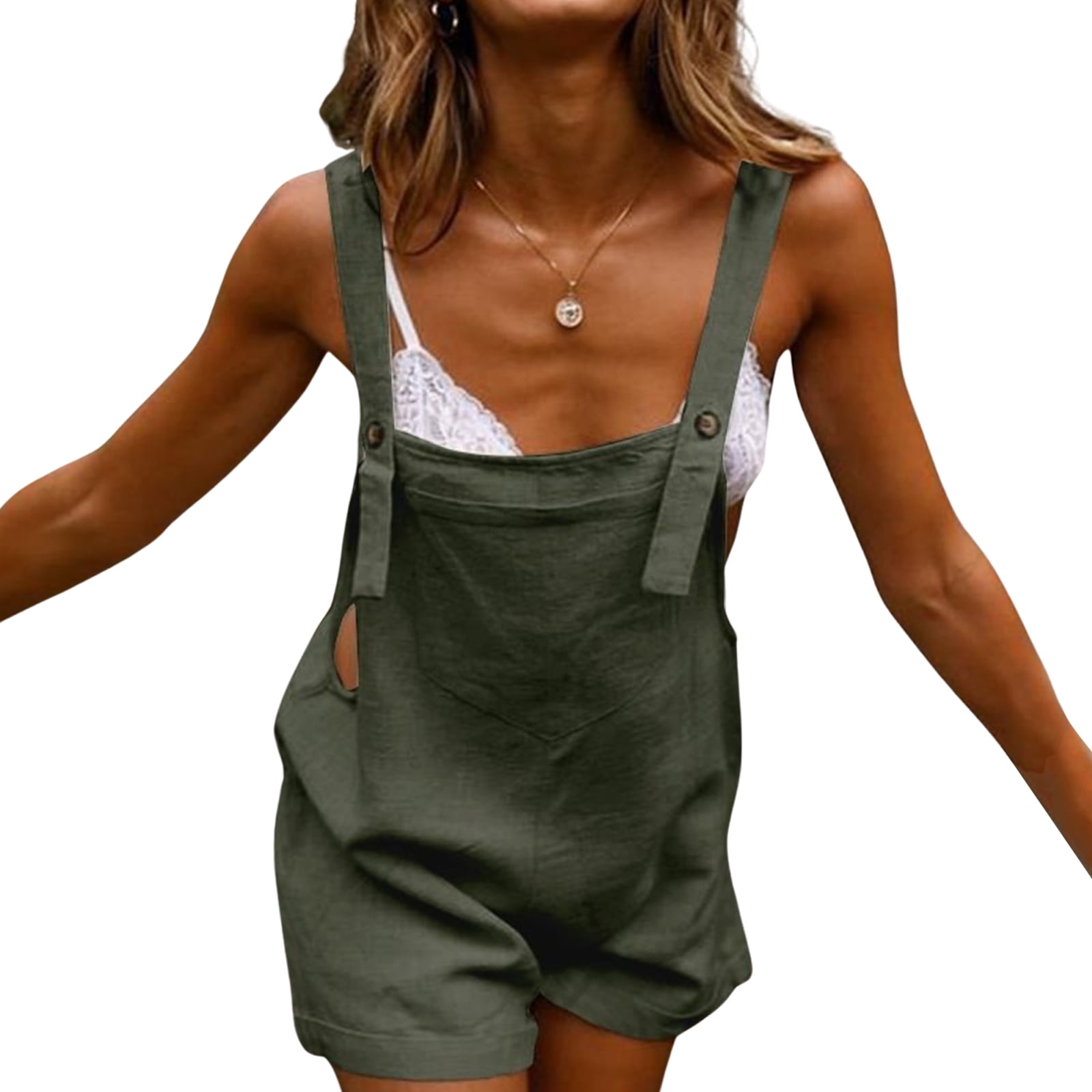 ZAXARRA Salopette Ample pour Femmes, Couleur Unie Col Carré Sans Manches une-Pièce