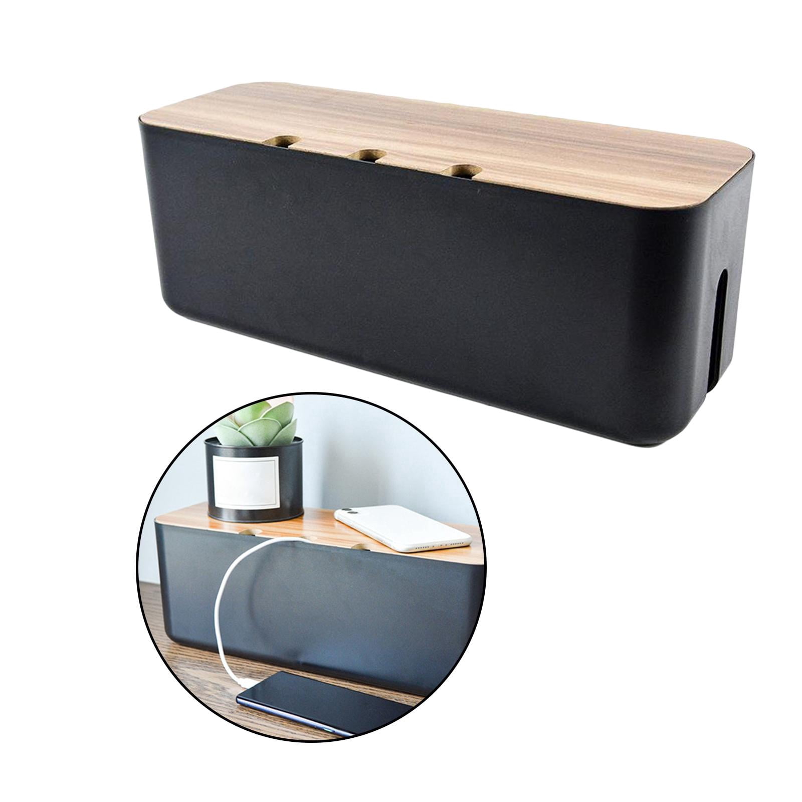 Nishiyuenyi Cable Management Box, 11x4x4.5", Wooden Lid, Cord Organizer for Home/Office/Kitchen Black