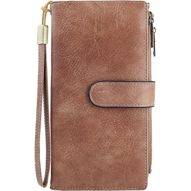 Portefeuille pour Femmes Grande Capacité Porte-Cartes de Crédit Portefeuille Rfid Femmes Double Poche à Glissière Pochette Poignet Bifold pour Dames Portefeuille en Cuir,Noir