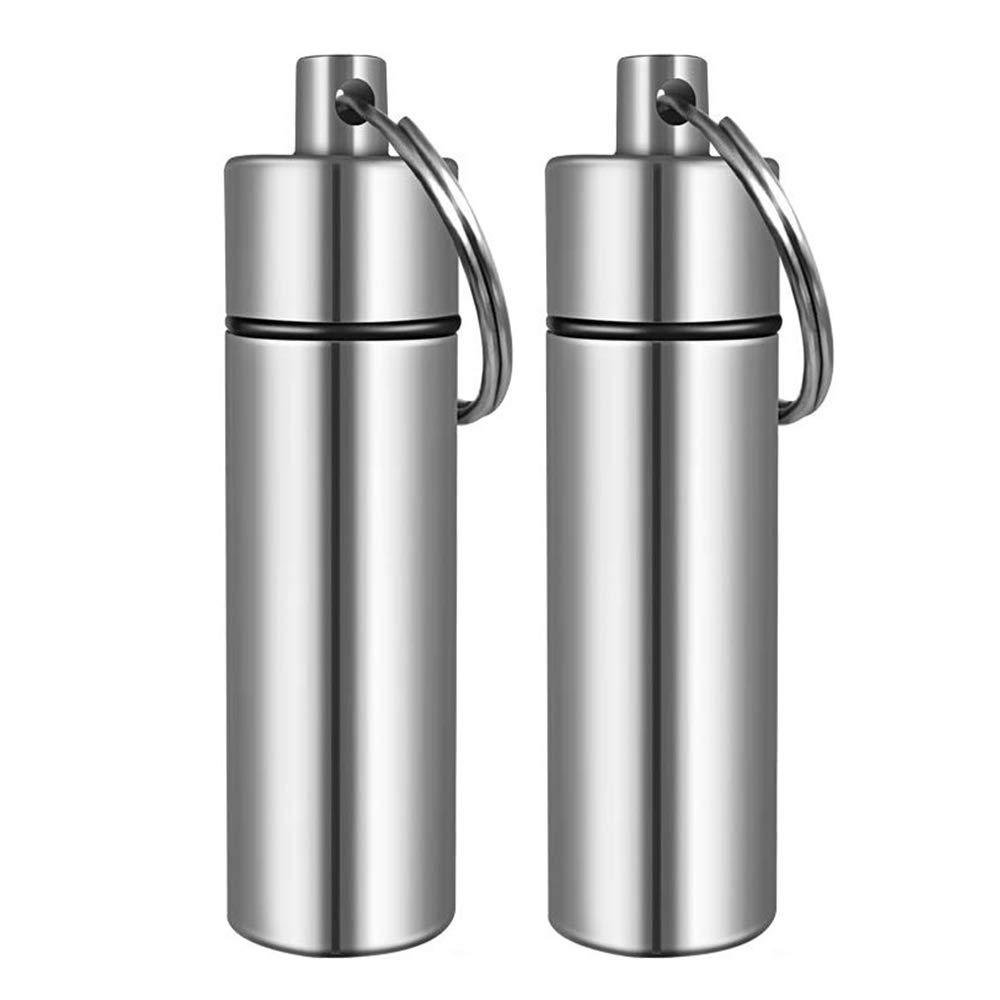 2 Pack Aluminum Pill Case Container with Keychain Keychain Caddy FOB