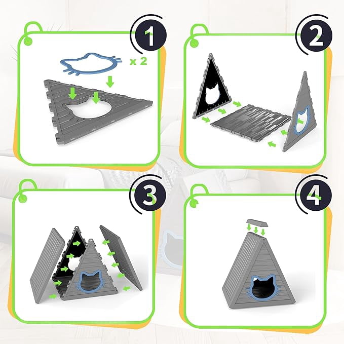 YOSADIER Cat House for Outdoor Weatherproof Shelter Cats Triangle Moisture and Odor Resistant Gray 23.82"D x 25.59"W x 25.67"H