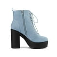 thumbnail image 5 of DARING DIVA Women's Zip Platform Block Heel Combat Boots Denim Blue 9, 5 of 7