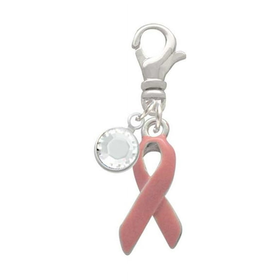 Delight Jewelry Silvertone Pink Ribbon - Silvertone Clip on Charm with Clear Crystal Drop