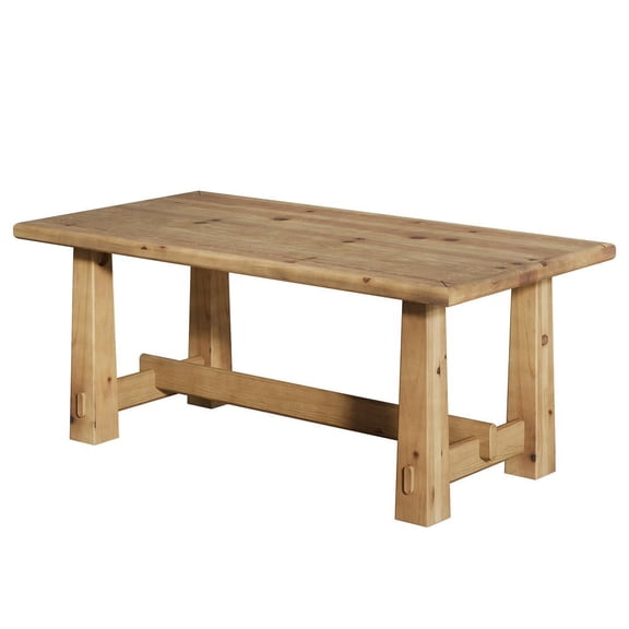 Resenkos 47-Inch Solid Wood Farmhouse Rectangular Coffee Table with H-Shaped Base, Light Brown