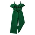 thumbnail image 4 of Overalls For Girls Girl Summer Clothes Girl's V Neck Sleeveless Cold Shoulder Jumpsuits Spaghetti Straps Wide Leg Pants Rompers Green 9-10 Years, 4 of 5
