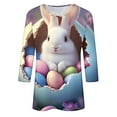 thumbnail image 6 of Feancey Easter Shirs for Women 3/4 Sleeve Bunny Graphic Tee Holiday Casual Round Neck Tops 2025 Trendy Loose Eggs Rabbit Print Blouse White XL, 6 of 6