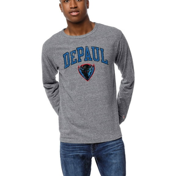 Men's League Collegiate Wear  Heather Gray DePaul Blue Demons  Victory Falls Tri-Blend Long Sleeve T-Shirt