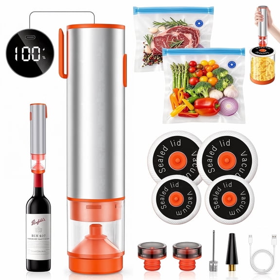 Okjoy Vacuum Sealer for Food,Powerful Handheld Vacuum Sealer Machine with Reusable Vacuum Bags,Mason jar and Red wine lid
