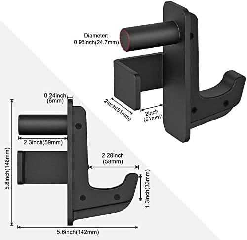 Voylla Solid Steel J Hooks for 2" x 2" or 3" x 3" Tube Power Cage with 1" 1/2" or 5/8" Hole Squat Rack Attachment, J-Hook Barbell Holder for Power Rack, Set of 2