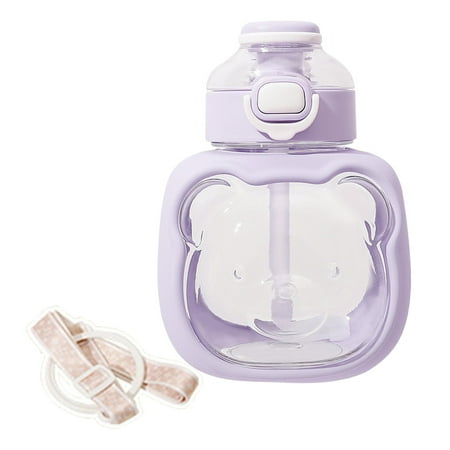 

bear Bottle with Straw and Strap Cute bear with Straw Large Capacity with Handle Portable 1000ml Cute Water Bottle for Outdoor violet