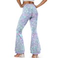 thumbnail image 3 of Xoenoiee Women's Flared Leggings Tummy Control Slit Front Flared Yoga Pants Butt Lift High Waist Stretchy Bootcut Yoga Pants Bell Bottom Pants Gym Leggings, M, Purple-Blue Mermaid Scales Print, 3 of 7