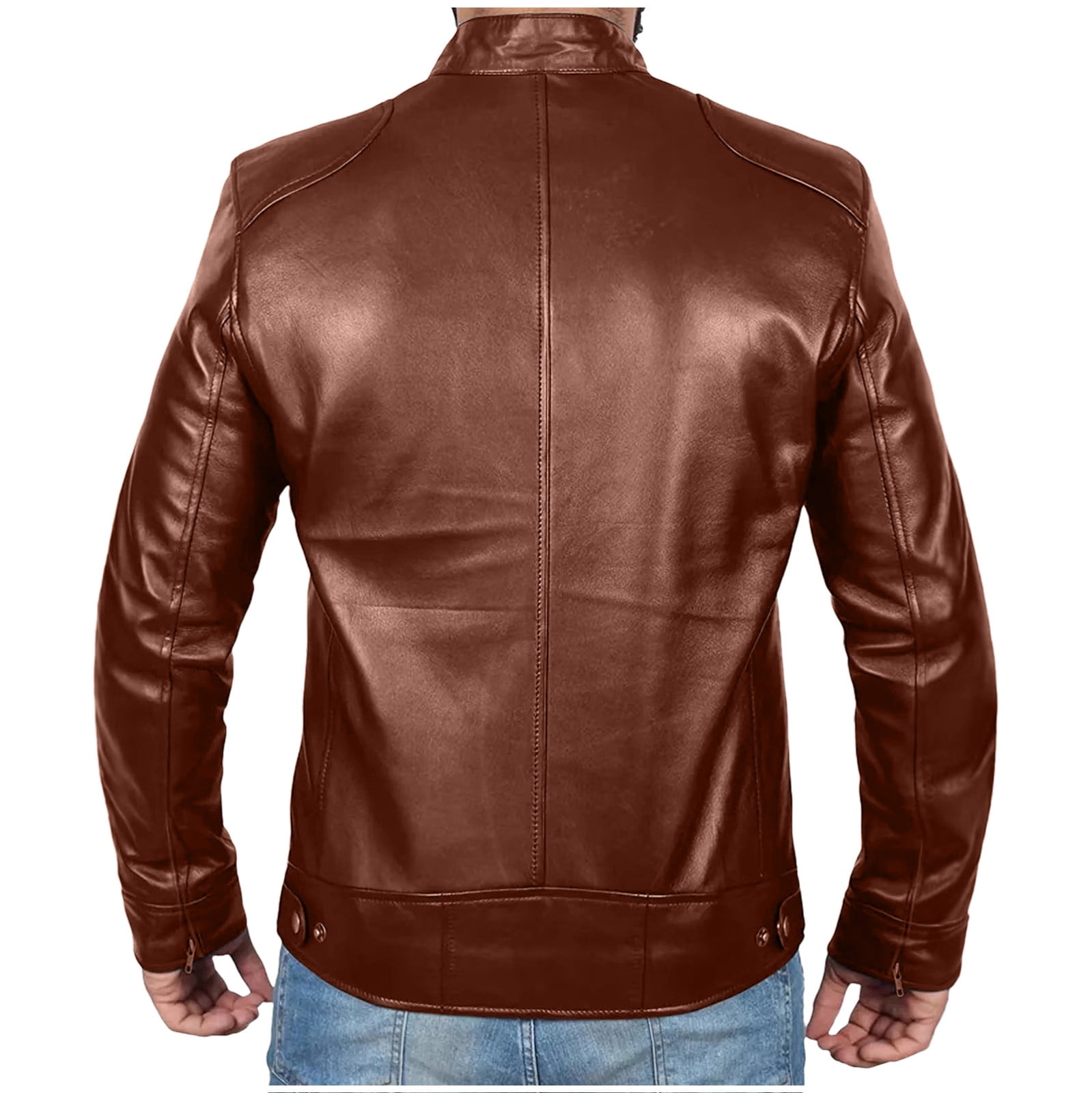 YLSDY Real Lambskin Mens Leather Jackets - Quilted Racer Zip Up Moto Style Leather Jacket Men PU Biker Coat Bronze XXXXXL