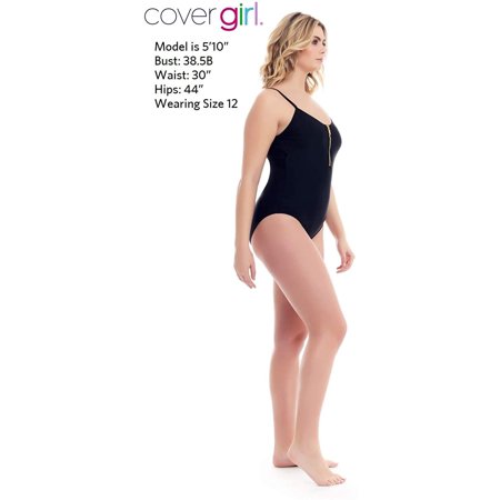 Cover Girl Womens Swimwear Straight And Curvy One Piece Tummy Control Swimsuit Zip Up Black Gold 14 Walmart Canada
