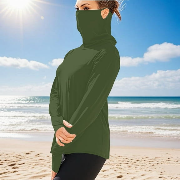 Aueoeo UPF 50 Sun Protection For Women Lightweight Hoodie Performance Long Sleeve Shirt Fishing Running With Mask