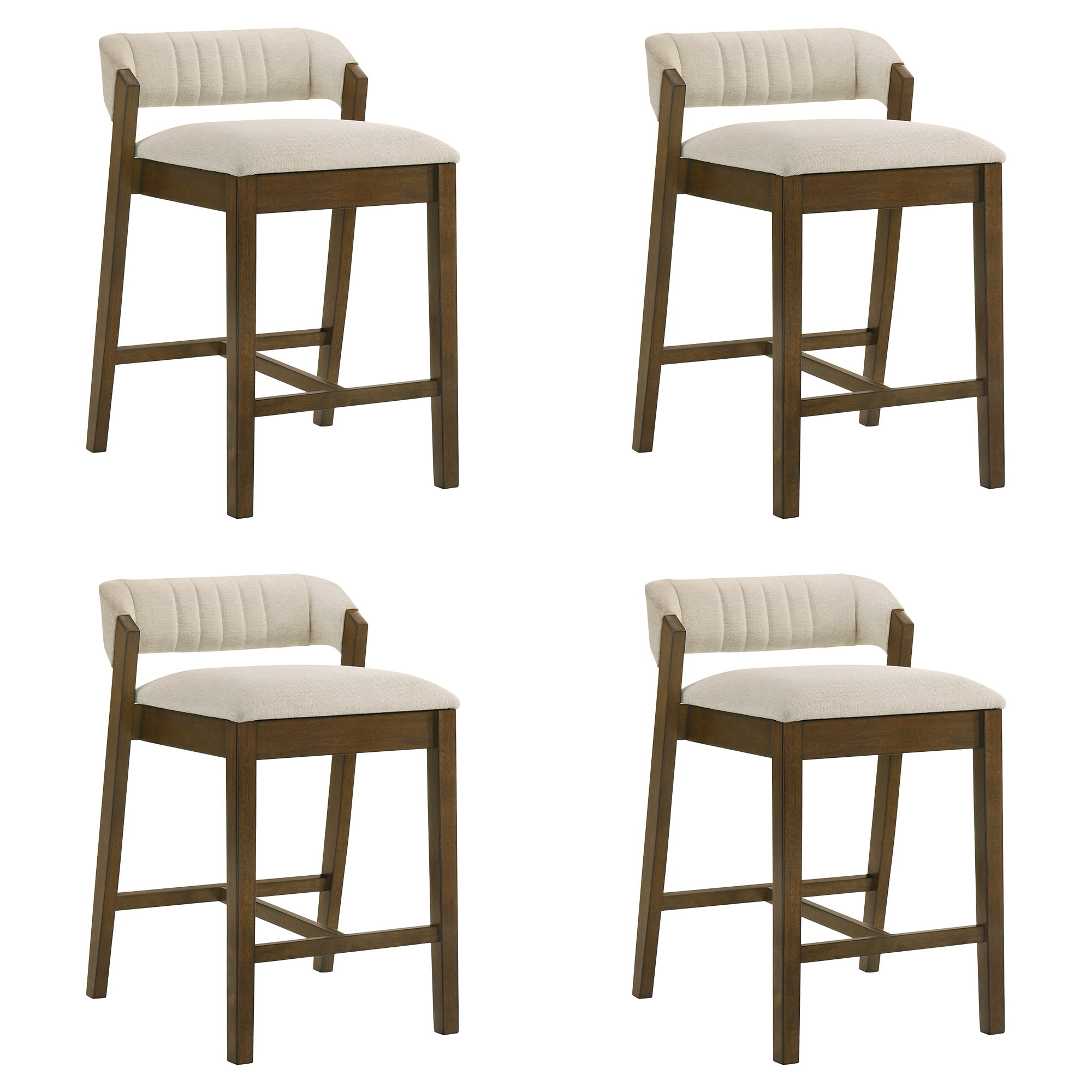 Landyn 30 in. Sepia Brown Bar Height Rubberwood Barstool with Ecru Fabric Seat - Set of 4