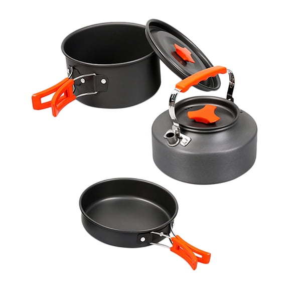 BESTYASH 1Set Portable Black Aluminum Alloy Camping Pot Pan and Kettle Outdoor Cookware