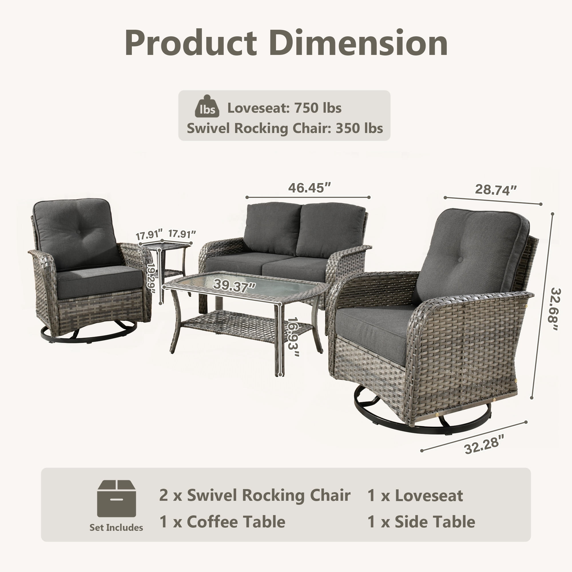 Toject 5 Pieces Outdoor Patio Furniture Set, High Back Conversation Set with Swivel Chairs, All-Weather Wicker Furniture Set for Porch, Balcony (Black)