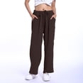 thumbnail image 2 of YDLCAFD Women's Solid Color Casual Pants With Drawstring Waist And Pleated Linen Blend Trousers, 2 of 6