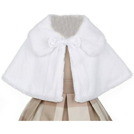 Little Baby Girls Faux Fur Satin Tie Flower Girl Bolero Jacket Cover Cape White XL (SC1K2)