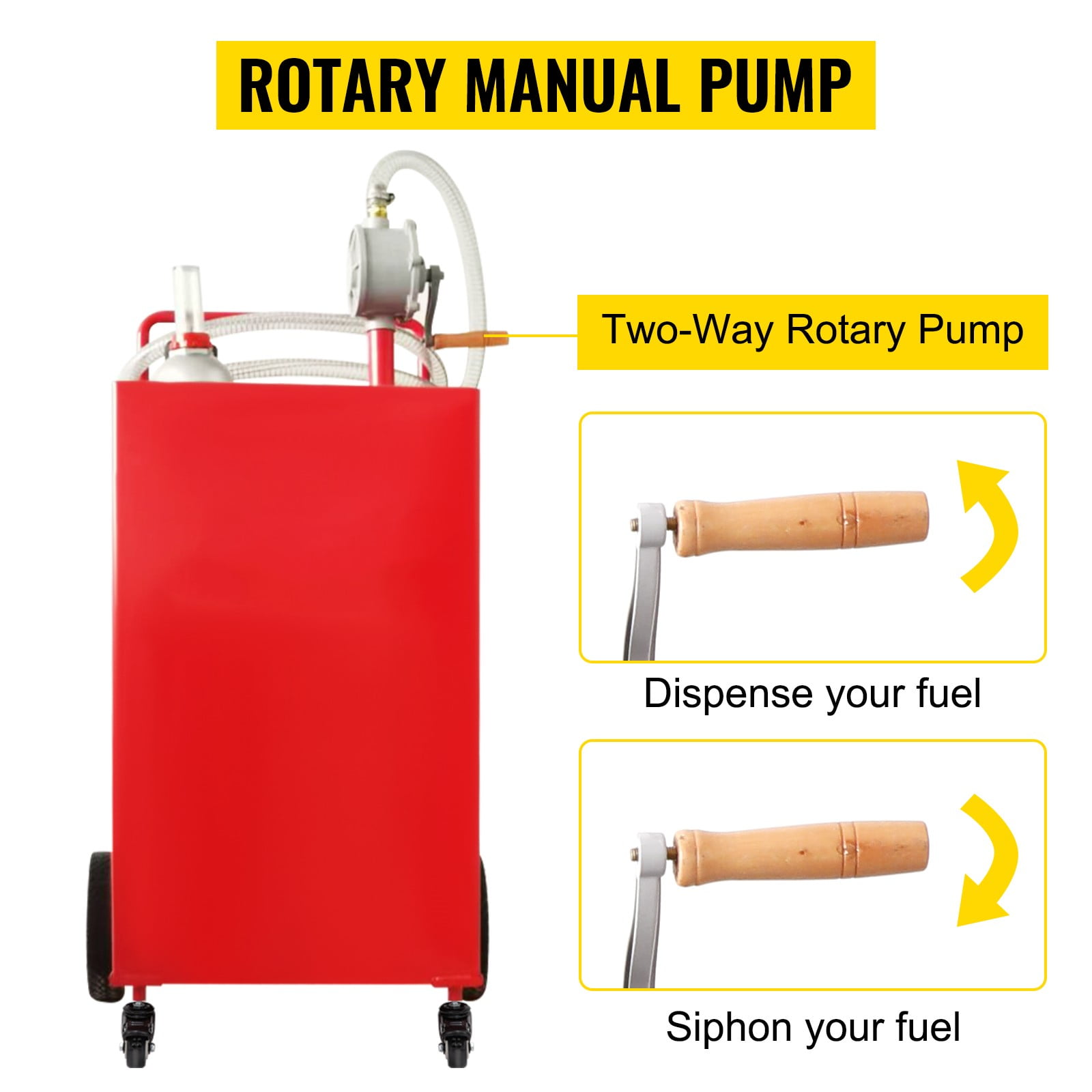 VEVOR Fuel Caddy Fuel Storage Tank 35 Gallon 4 Wheels with Manuel Pump, Red