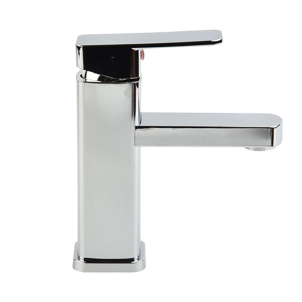 Modern Square Bathroom Basin Faucet Single Handle Mixer Tap Stainless Steel Sink Faucet with Waterfall Spout Hot and Cold Water Control Silver 170mm
