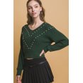 thumbnail image 4 of Saronite Pearl Details Round Neck Ribbed Knit Stretchy Thermal Sweater Top, Hunter Green (Women's), 4 of 5