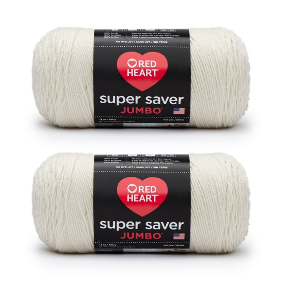 Red Heart Super Saver Jumbo Aran Yarn - 2 Pack of 396g/14oz - Acrylic - 4 Medium (Worsted) - 744 Yards - Knitting/Crochet