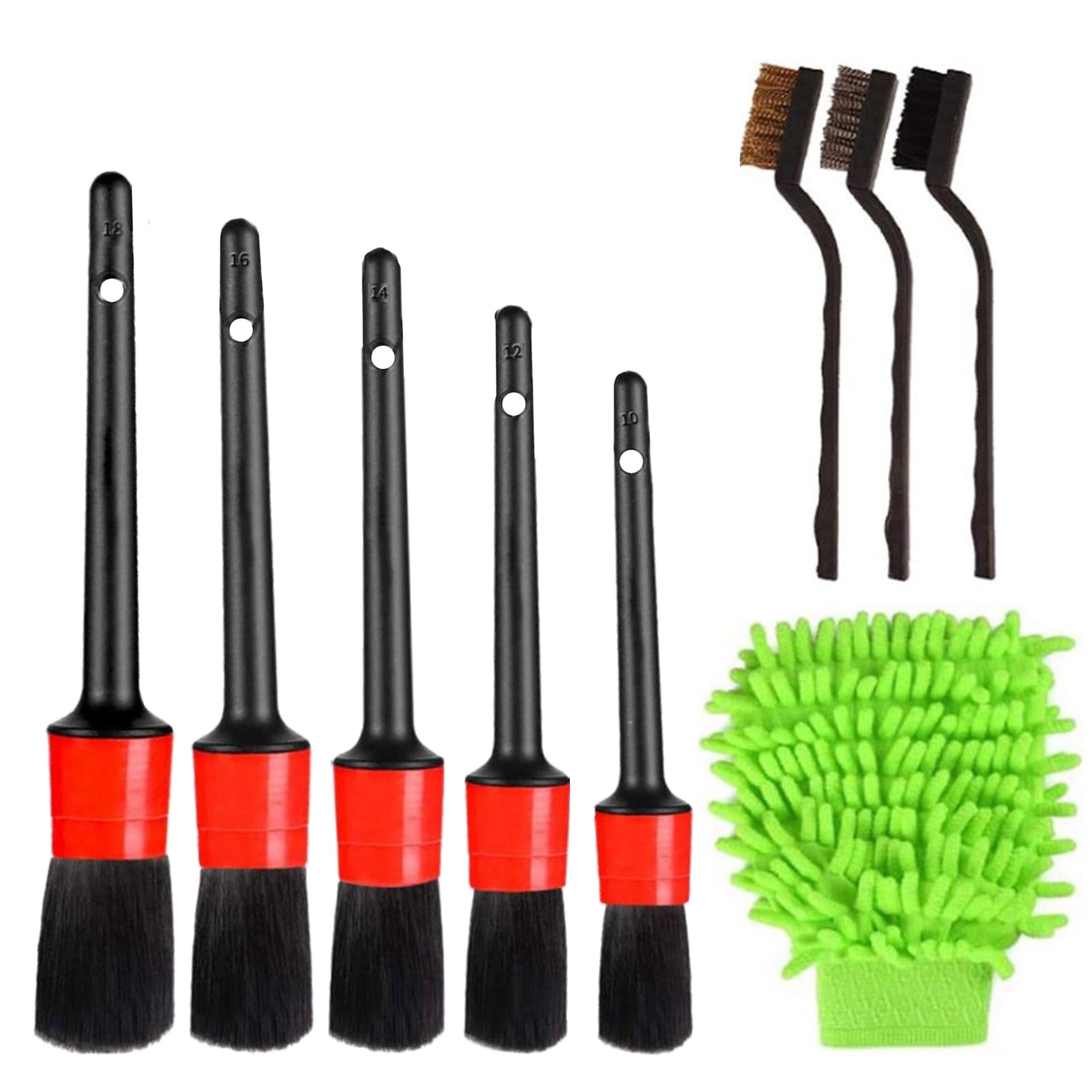 9Pcs Car Wash Cleaning Tools Kit Auto Care Interior Automotive Detail Brushes for Cleaning Wheels Exterior Leather Air Vents Emblems 
