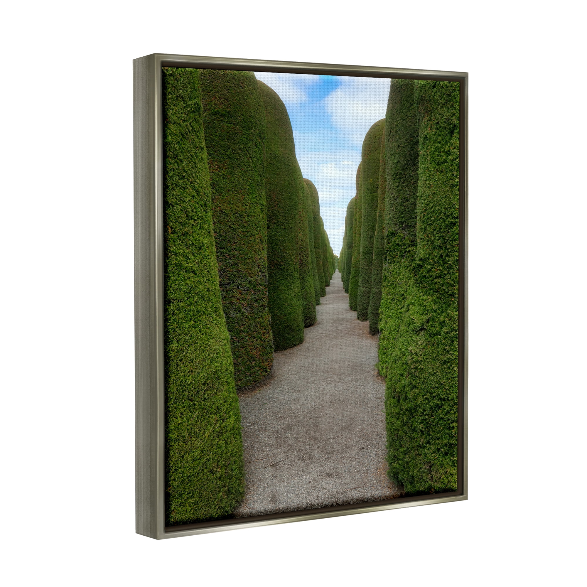 Stupell Industries Topiary Trees Hedge Pathway Landscape Photography Gray Floater Framed Art Print Wall Art