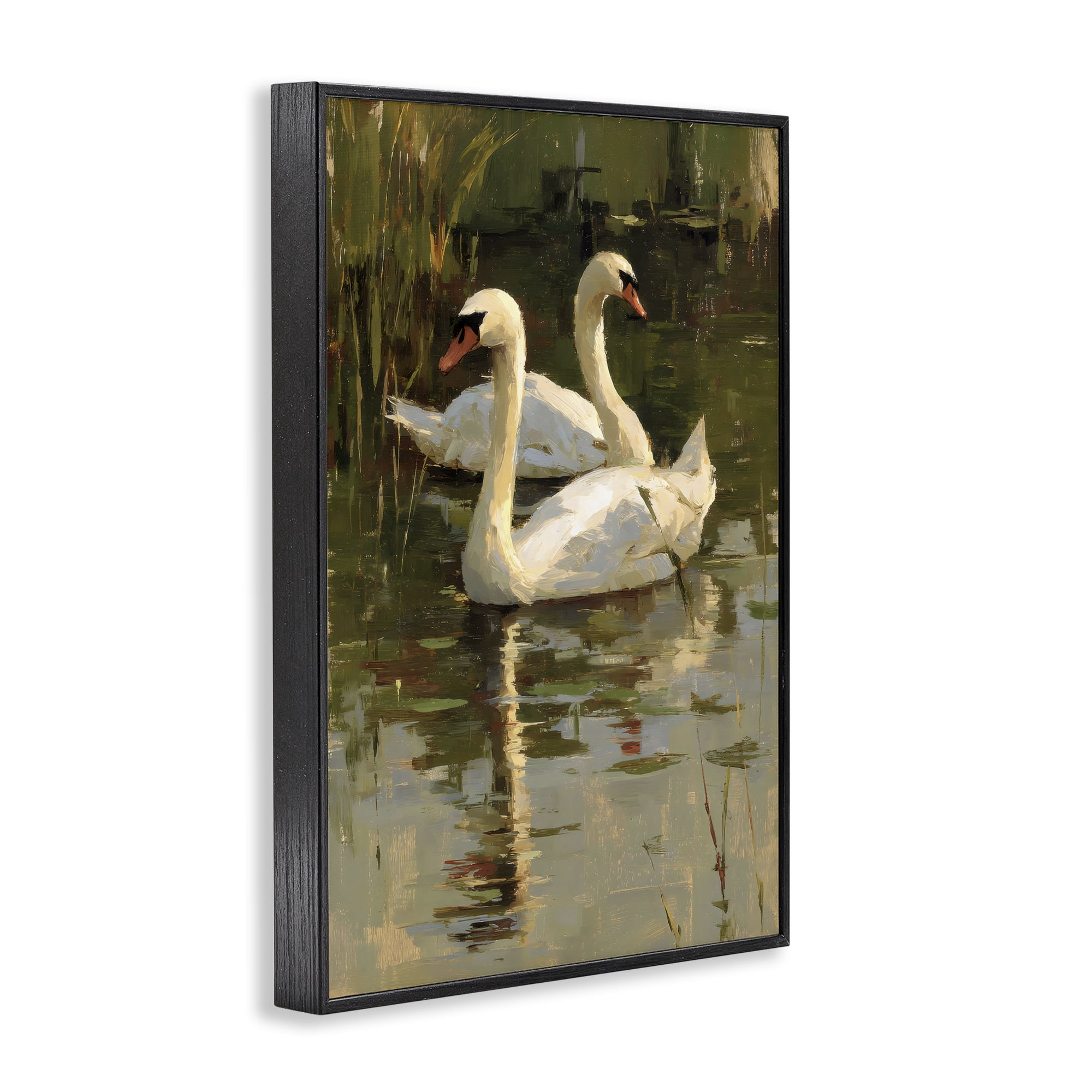 Stupell Industries Swans For A Swim Black Framed Giclee Art, design by Petal Prints Design