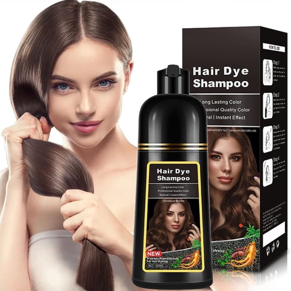 Champú Tinte Castaño Natural 500ml, 3-IN-1 Champú Tinte para Cubrir las Canas, Cabello Castaño Nutre & Oscurece para Hombres Mujeres en 10-15 mins (Ches