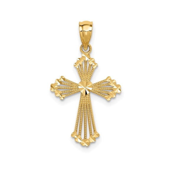 14k Yellow Gold Cross Pendant Charm, Diamond-Cut Sunburst Christian Religious Jewelry