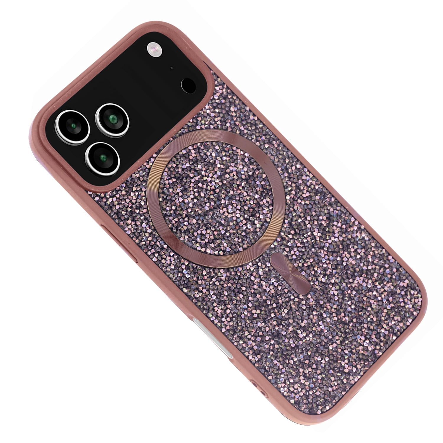 Elegant Rhinestone Diamond Case for iPhone 17 Pro Max with Wireless Charging - Rose Gold