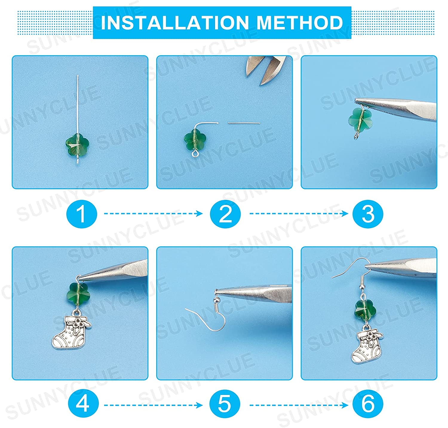 1 Box DIY 10 Pairs Christmas Electroplate Glass Beads Dangle Earring Making Kits Snowflake Bowknot Christmas Sock Candy Pendants Charms & Earring Hooks