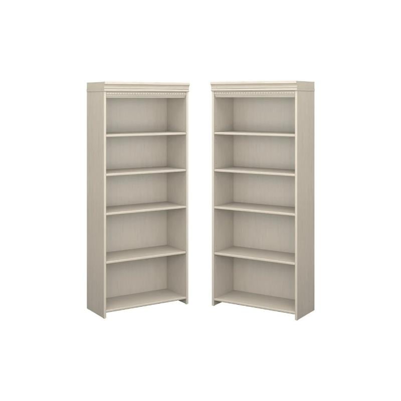 Home Square 5 Shelf Engineered Wood Bookcase Set in Antique White (Set ...