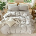 thumbnail image 6 of MooMee Duvet Cover Set Queen 100% Washed Cotton Linen Like Textured Breathable 3-Piece (Cream Grey, 90"x90"), 6 of 8