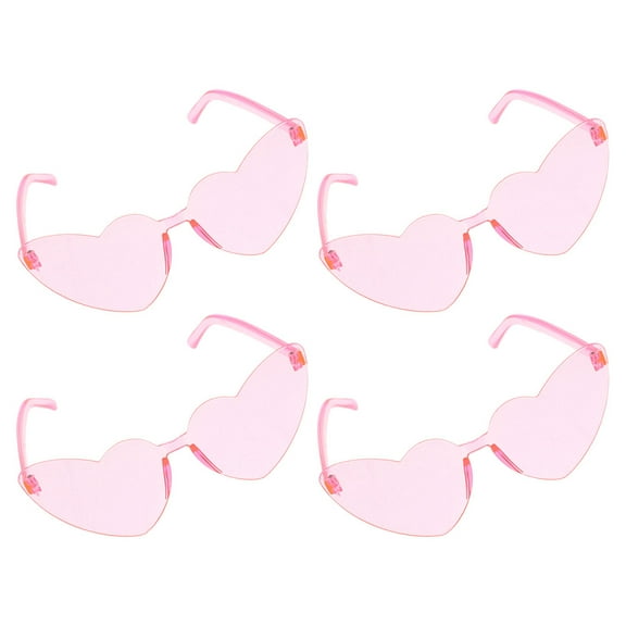 LOLIPPYY 4Pcs Pink Rimless Heart Sunglasses Stylish Frameless Glasses for Beach Party and Photos