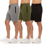 PURE CHAMP Mens 3 Pk French Terry Cotton Casual Gym Shorts for Men Athletic Workout Training Sweat Shorts with Zipper Pocket