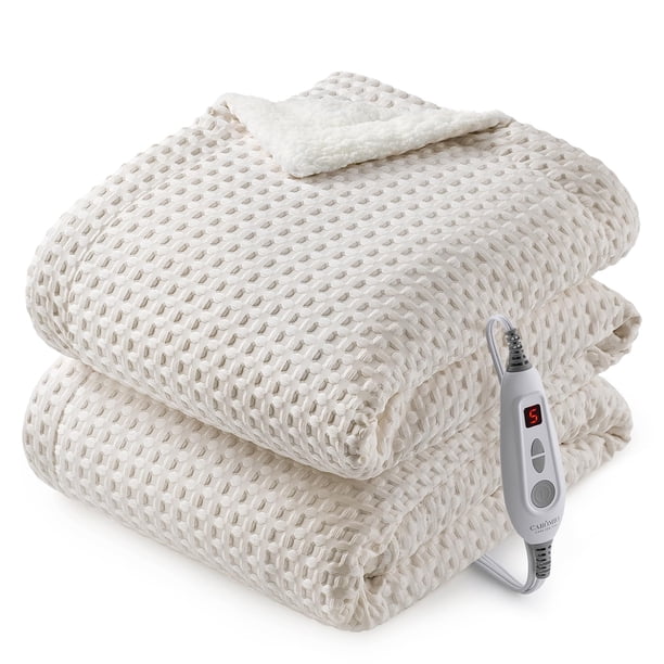 Manta eléctrica calefactable CAROMIO 127 x 152 cm, 6 niveles de calor, beige