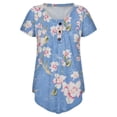 thumbnail image 6 of USSUMA Womens Tops Dressy Casual Summer Short Sleeve Floral Print Button Shirts for Women Trendy Plus Size Pleated Flowy V Neck T-Shirts Blouses for Women Plus Tunic, 6 of 6